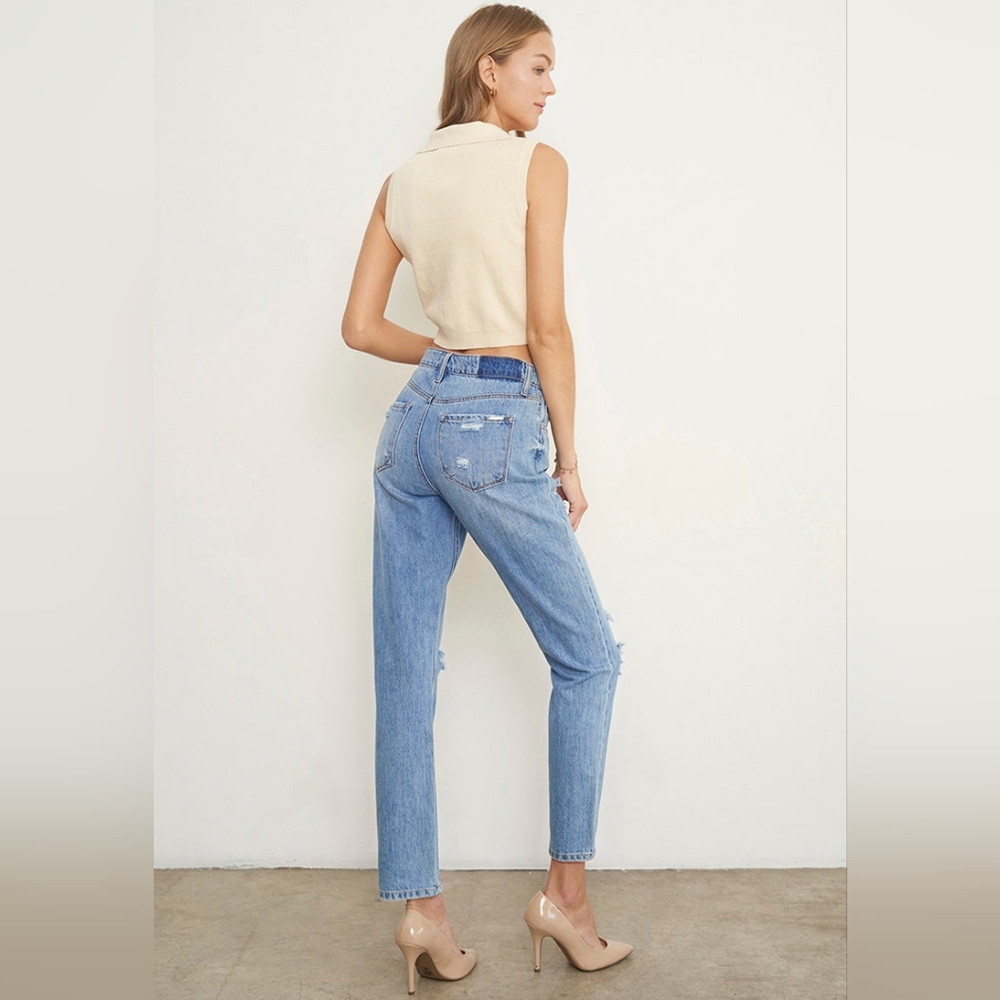 Moneymaker Light Blue High Rise Ankle Straight Jeans - Picture 4 of 8